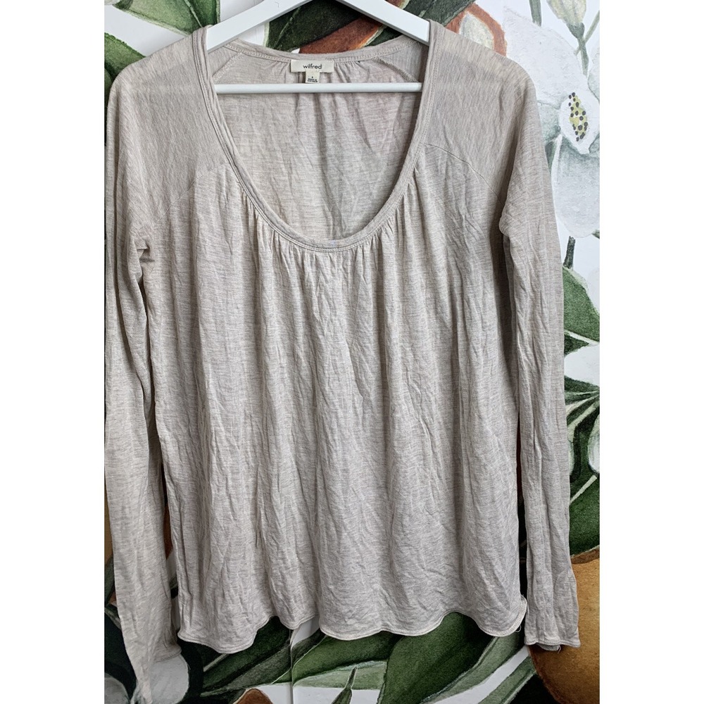 Wilfred Top Small Scoop Neck Loose Fit Oat Heather Long Sleeve Shirt